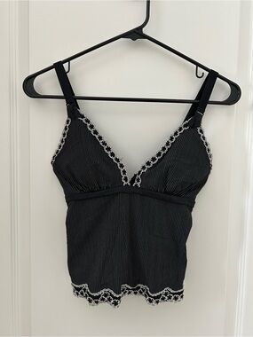 La Perla Black Pinstripe Lace-Trim Cami Top